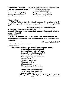 Đề giới thiệu thi tuyển sinh vào THPT môn Ngữ văn Lớp 9 - Năm học 2018-2019 - Trần Thị Bích Lý (Có đáp án)